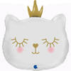 Foil balloon white kitten with crown, 66 cm