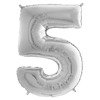 The foil balloon numeral 5, Silver, 66 cm Grabo