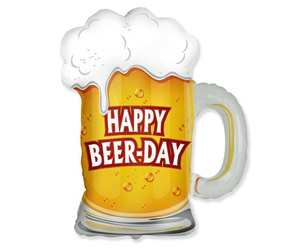 Folienballon Happy Beer-day Beer-day am Stiel, 35 cm