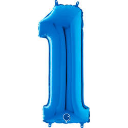 Folienballon Zahl 1 Blau, 66 cm Grabo