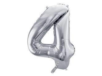 Folienballon Zahl 4, 86 cm, Silber