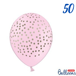 Latexballons, Rosa mit Goldpunkten, 30 cm (1 Pk. / 50-tlg.)