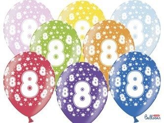 Latexballons, Strong Ballons, '8th Birthday', Geburtstag, Metallic Mix, 30 cm, 6 Stück