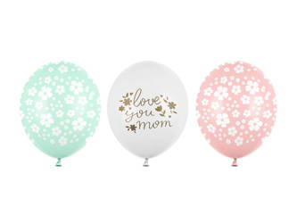 Love you mom Latexballons Muttertag, Blumen 30 cm, 50Stk