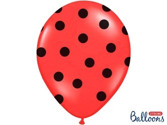 Rote Ballons in Schwarzen Tupfen, 30 cm (1 Pk. / 6-tlg.)