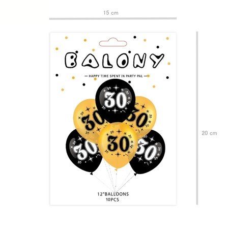 Ballonset, 30. Geburtstag, Schwarz und Gold, 30 cm, 10 Stk.