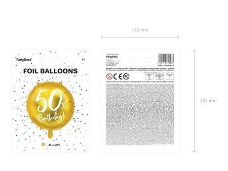 Folienballon '50. Geburtstag', Gold, Durchmesser 45 cm