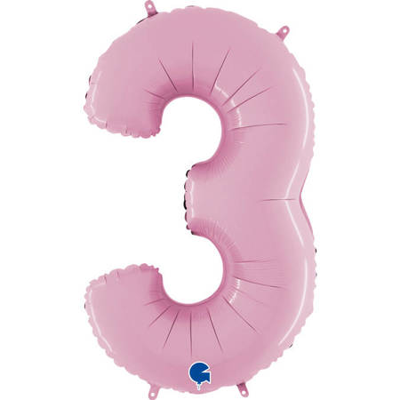 Folienballon Zahl 3 Rosa Pastellrosa, 66 cm Grabo