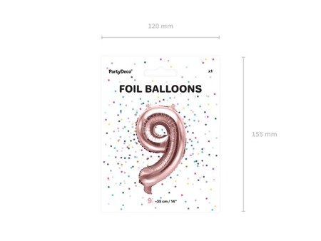 Folienballon-Zahl '9', 35cm, Rosegold