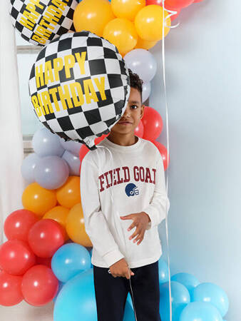 Folienballon mit Schachbrettmuster, Happy Birthday, 45cm