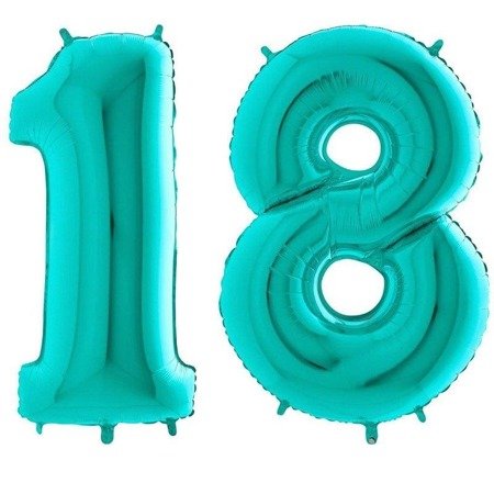Folienballons Zahlen, 18. Geburtstag, Tiffany, 102 cm, Grabo, Set für den Achtzehnten