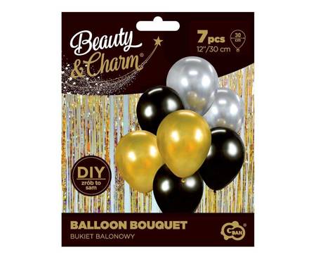 Latexballons, Blumenstrauß schwarz gold silber 30 cm, 7 Stk.