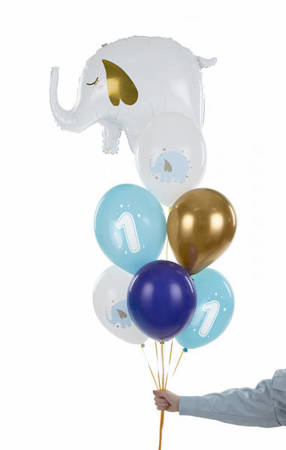 Latexballons Ein Jahr Elefant, pastellblau 30 cm, 50 Stk