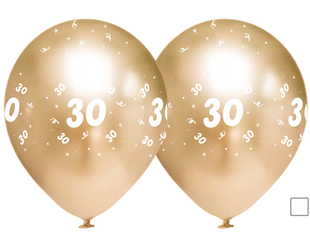 Latexballoons "30", goldene Chrom, 30cm, 10 Stk.