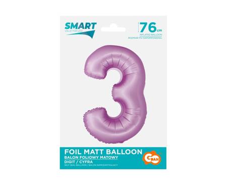 Nummer 3 Folienballon, violett, matt, Smart, 76cm