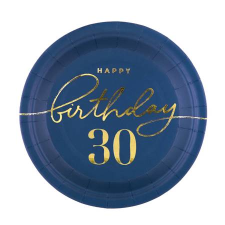 Pappteller Happy Birthday 30, Marineblau 18cm 6St.