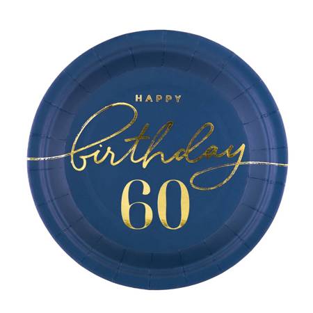 Pappteller Happy Birthday 60, Marineblau 18cm 6St.