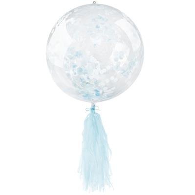 Transparenter Ballon mit blauem Konfetti und Fransen, 45 cm