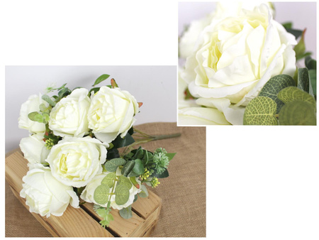 Artificial Peony Flower, White, 10 Stems, 49 cm