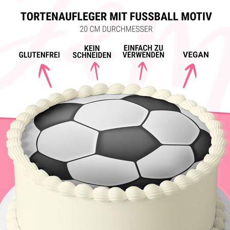 Football cake topper edible wafer round 20 cm premium, vegan, gluten-free, cut