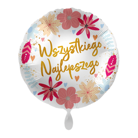 Balon Foliowy okrągły, Wszystkiego najlepszego kwiaty 43cm