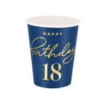 Happy Birthday 18 Becher, marineblau 220ml 6 Stk.