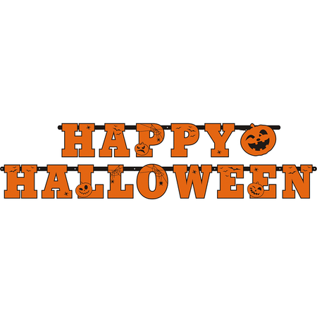 Banner Happy Halloween sign, orange, 13 x 210 cm