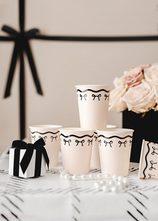Paper Cups with Bows – Cream-Black, 220 ml, 6 pieces