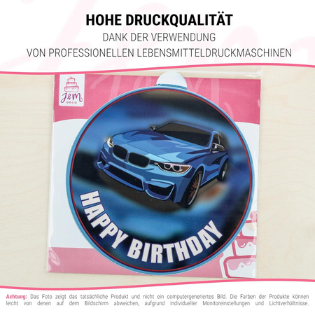 Car cake topper edible wafer round 20 cm premium, vegan, gluten-free, cut