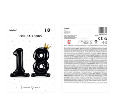 Standing foil balloon number "18", 84 cm, black