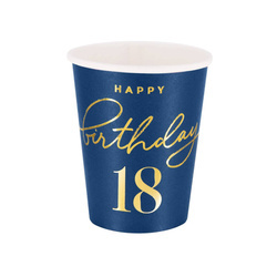 Happy Birthday 18 Becher, marineblau 220ml 6 Stk.