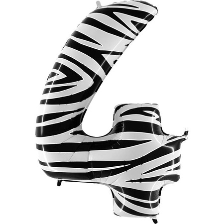 Foil Balloon Number 4, Zebra black and white 102cm Grabo