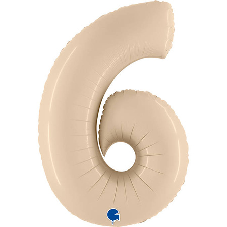 Foil Balloon Number 6, Cream Satin 102cm Grabo