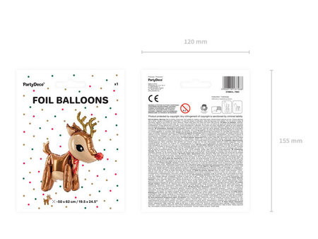 Foil balloon reindeer, holidays 50x62 cm
