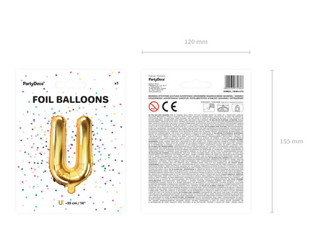 Foil balloon letter u 35cm, gold