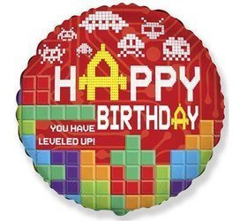 Foil balloon, Happy Birthday tetris pads 46 cm