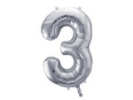 The number 3 Foil balloon, 86cm, silver