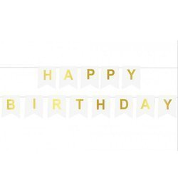 Geburtstagsgirlande Happy Birthday Weiß, goldfarbener Schriftzug,20cm