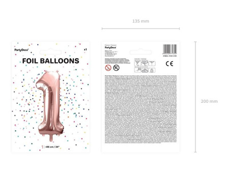 Foil balloon digit '1', 86cm, pink gold