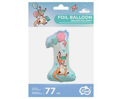 Foil balloon, digit 1 year old, kangaroo 77 cm