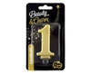 Kerze Nummer 1, Goldmetallic, 8 cm