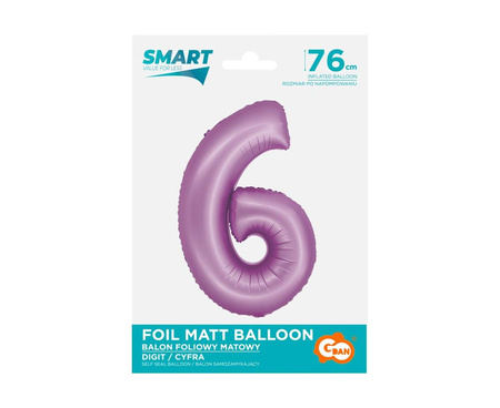 Folienballon Nummer 6 lila matt Smart, 76cm