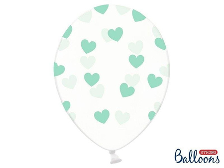 Ballons, Transparent, Mintgrüne Herzen, 30cm (1 Pk. / 6-tlg)