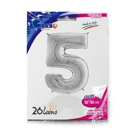 The foil balloon numeral 5, Silver, 66 cm Grabo