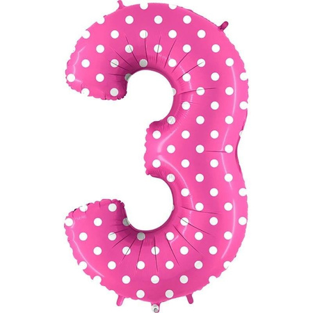 The foil balloon numeral 3 Pink dotted - 102 cm Grabo