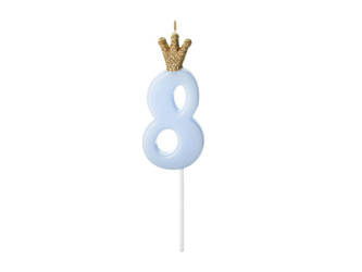 Birthday candle 8 with crown, bright blue