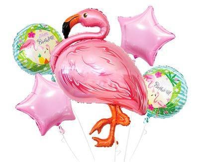 Foil balloons - Flamingo, Happy Birthday 5 pcs