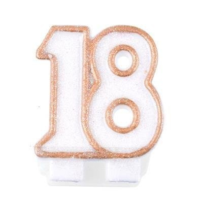 Candle for 18th birthday, white with a golden border, 7.5 cm