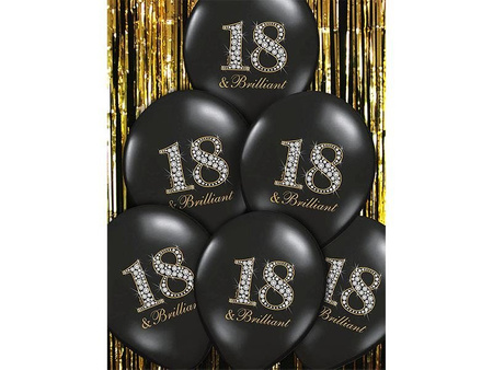 Latex balloons 18 birthday, Pastel Black 30cm, 6 pcs.