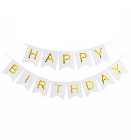 Birthday Garland Happy Birthday white, golden inscription